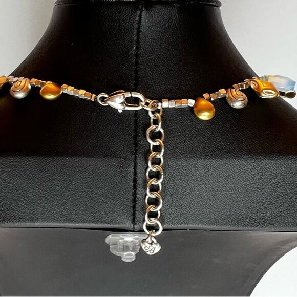 Brighton New Wave Blue Aqua Green Opalite Shell Retired Necklace 12" - 15" - Picture 3 of 4